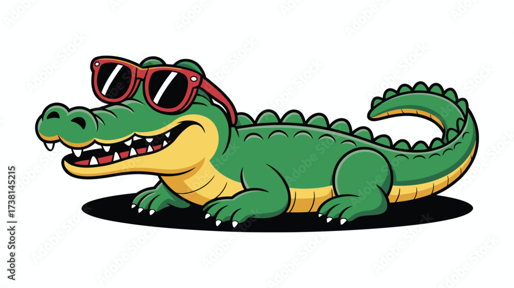 Fototapeta premium Cool cartoon alligator resting and wearing sunglasses vector illustration