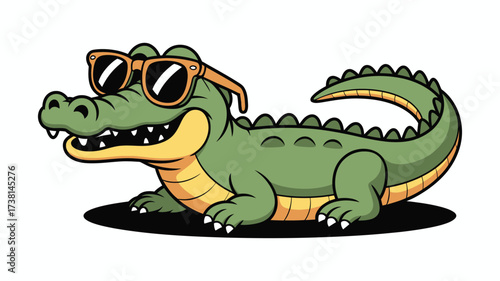 Funny alligator character relaxing with sunglasses on vector art illustration
