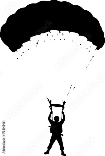 Parachutist Skydiver Landing Over Mountain Landscape Silhouette