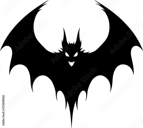 Spooky Flying Vampire Bat with Fangs Silhouette
