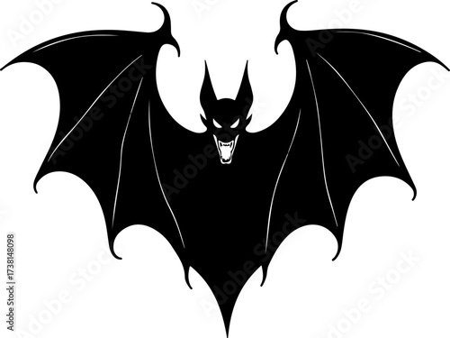 Spooky Flying Vampire Bat with Fangs Silhouette
