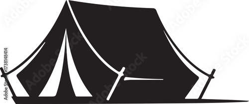 Black silhouette of a camping tent with poles and ropes shelter outdoor