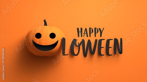 Halloween greeting card with Happy Halloween text pumpkin shadow orange and black minimal vector poster