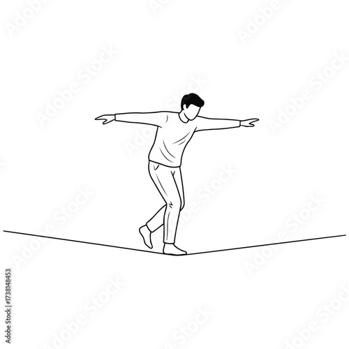 Person Balancing on a Tightrope – Line Art Illustration