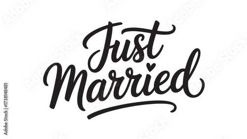 Just Married calligraphy text elegant lettering design for wedding cards invitations and social media posts Isolated on White Background