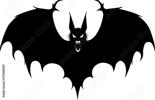 Spooky Flying Vampire Bat with Fangs Silhouette