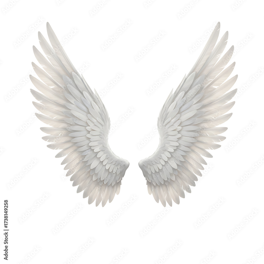 Obraz premium Pair of white angel wings isolated on transparent background, a symbol of innocence, purity, and spirituality, often associated with divine beings