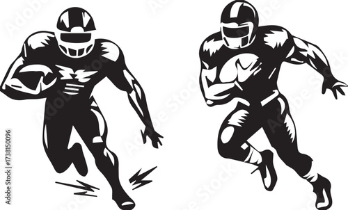 Black and White American Football Player Running Silhouettes