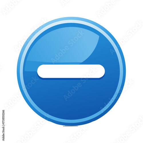 Blue glossy round minus sign icon for web or application interface