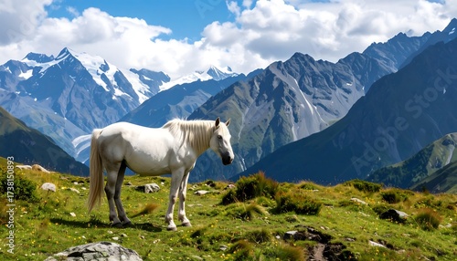 White horse in alpine meadow