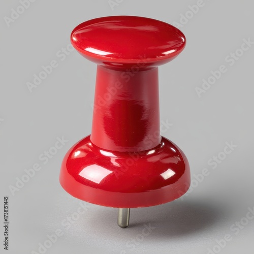 Single red thumbtack pin on a neutral background