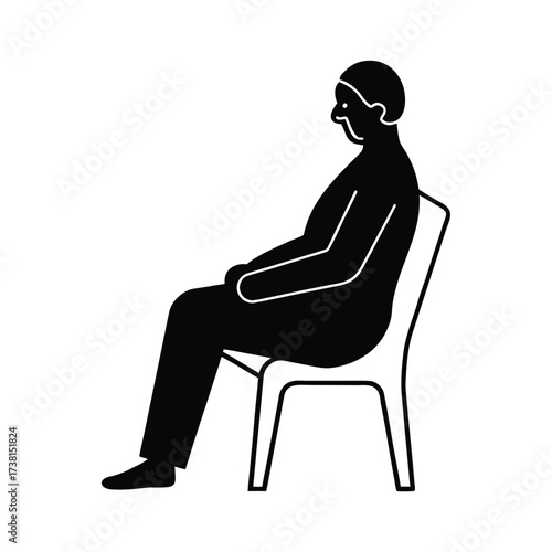 Black silhouette of an elderly person sitting on a chair in a thoughtful pose