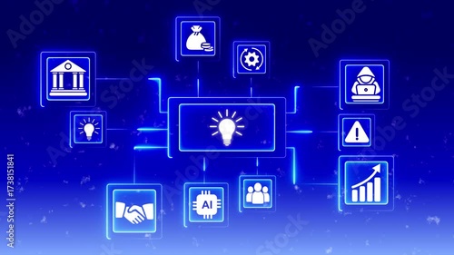 Wallpaper Mural Collection of white business and technology icons on blue cloudy background symbol handshake Torontodigital.ca