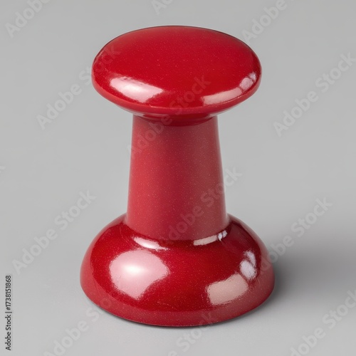 Bright red pushpin standing upright on a neutral background