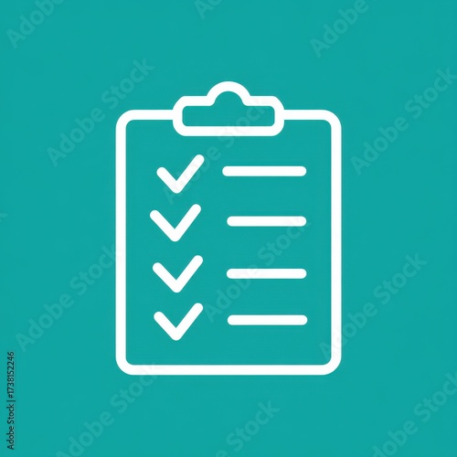 Checklist icon on a clipboard with checkmarks and lines