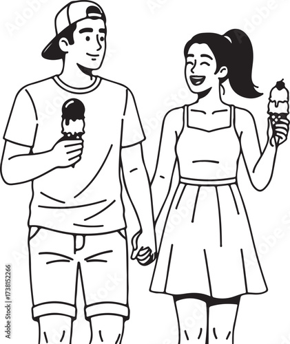 Couple enjoying ice cream on a sunny day