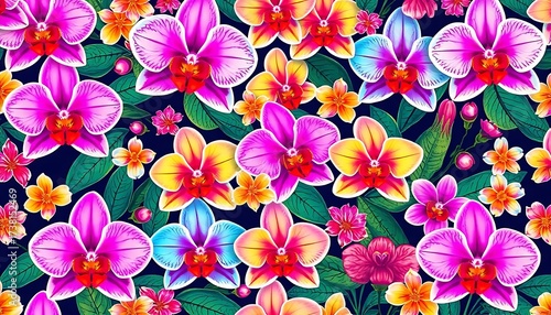 Vibrant Orchid Flowers Seamless Pattern Colorful Blossoms