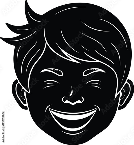 Smiling boy face silhouette black vector illustration isolated vector