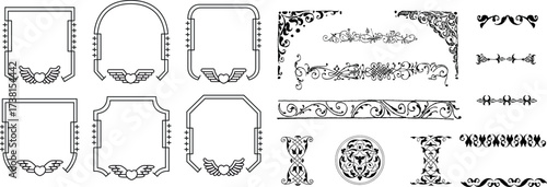 Gothic fantasy game frame and border set, medieval tribal ornament design, vintage mystic swirl arch for RPG user interface and dark mystery menu