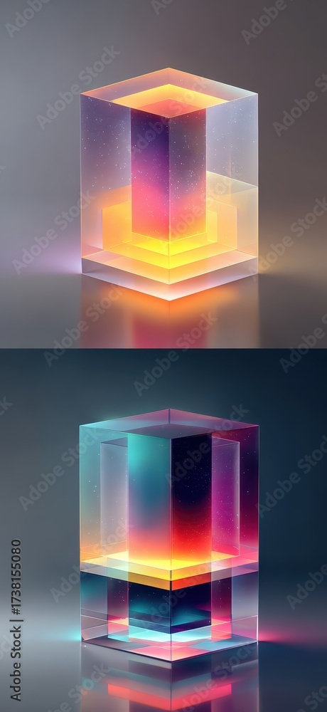Fototapeta premium Colorful Geometric Light Reflection with Glossy Transparent Structure