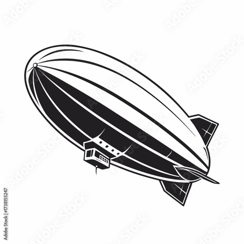 Classic vintage airship illustration, a retro black and white design showcasing early 20th-century aerial navigation, historical transportation, and the pioneering spirit of flight exploration