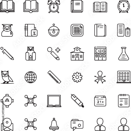 Education Line Icons Vector Set School, Learning and Academic Symbols
