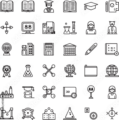 Education Line Icons Vector Set School, Learning and Academic Symbols
