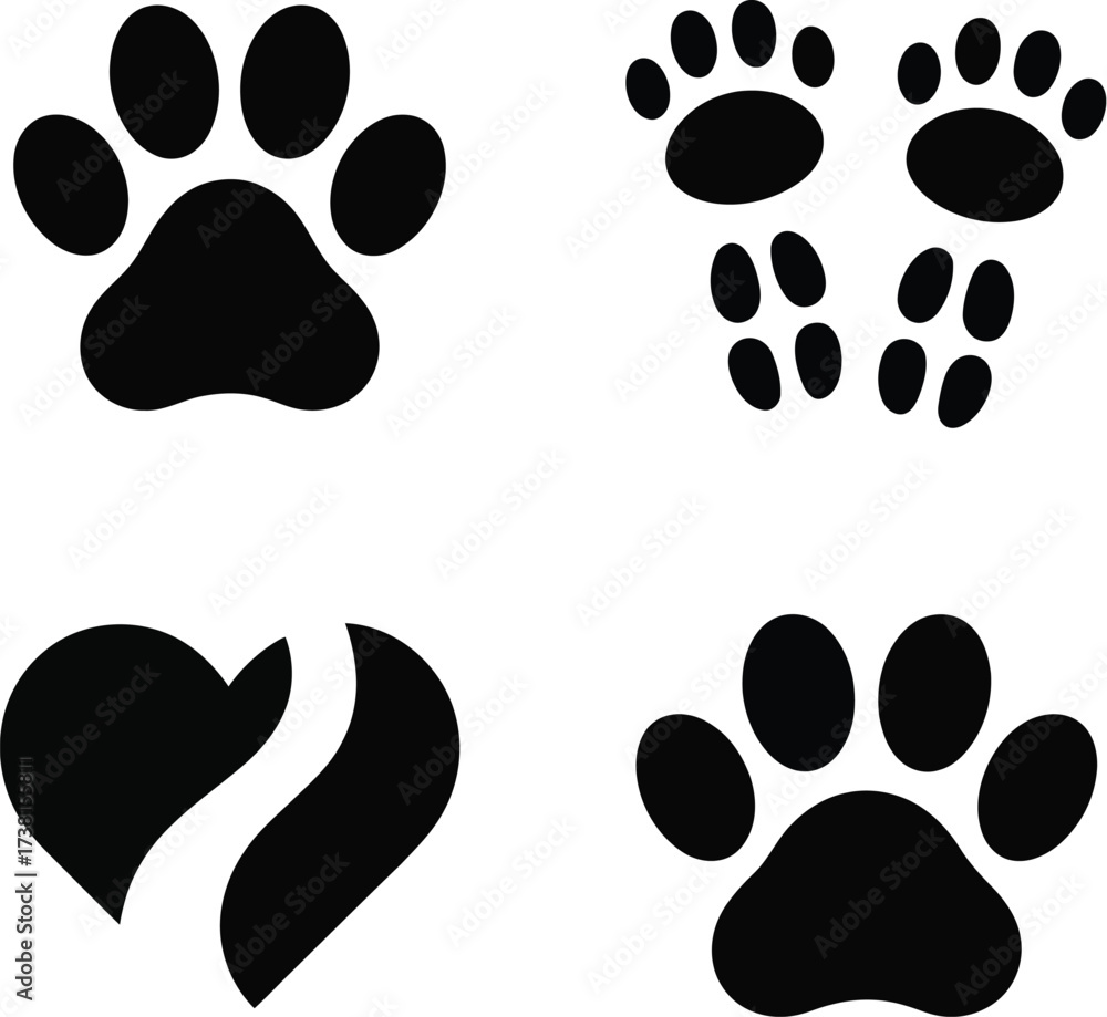 Fototapeta premium Animal Paw Print & Footprint Icon Set Vector Pet Icons for AI Design