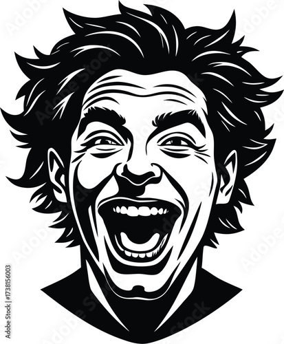 Laughing man face silhouette with wide open mouth black vector