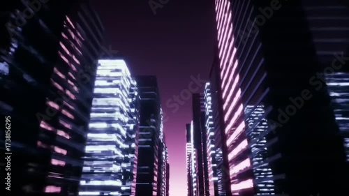 Abstract cityscape animation illuminated buildings at night