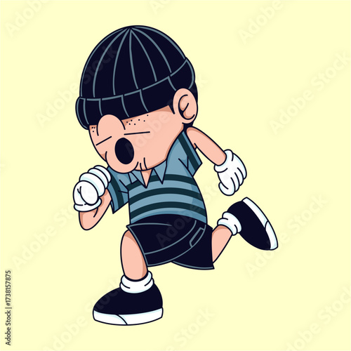 retro mascot vintage illustration cartoon human run and football