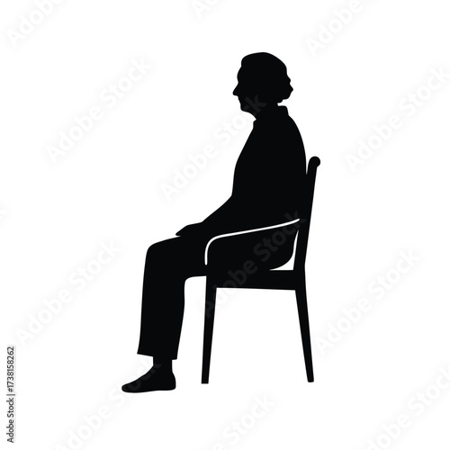 Stylized black silhouette of a senior person sitting peacefully in contemplation