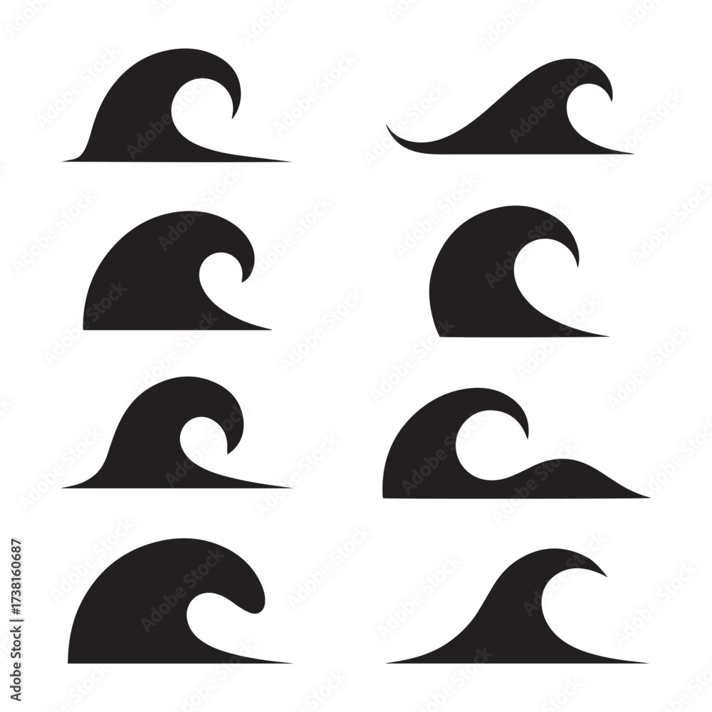 Obraz premium Collection of Stylized Black Wave Icons