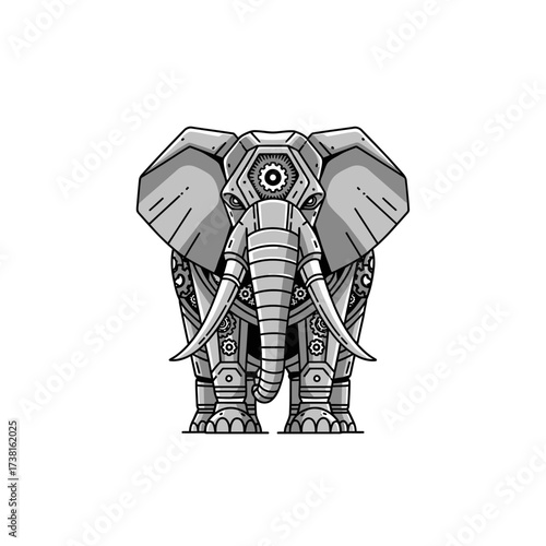 Intricate steampunk elephant design, a fusion of nature and technology, perfect for unique branding, edgy designs, and imaginative projects with creative flair