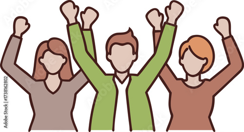 Cheerful Group of Diverse People Raising Fists in Celebration or Protest