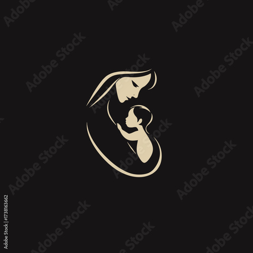 A stylized illustration depicting a mother tenderly holding her infant child close.