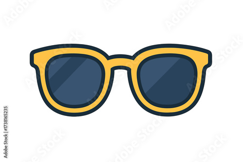Yellow Frame Sunglasses Icon, Flat Cartoon Style Vector Illustration with Transparent Background, Summer Eyewear, Sun Protection Glasses, Trendy Accessory