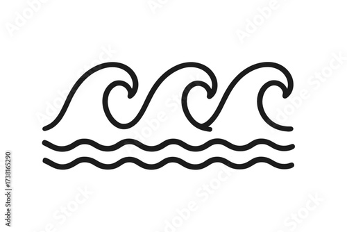 Tsunami wave icon in linear style, ocean wave symbol, vector cartoon illustration with transparent background, sea waves design element, natural disaster concept