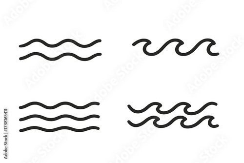Wave line icon set. Water symbol vector illustration with transparent background. Ocean wave pattern, sea water graphic design, wavy line art elements collection, fluid wave signs.