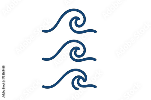 Abstract Wave Line Symbols Set, Water Wave Icons, Ocean Wave Vector Illustrations, Simple Curling Sea Wave Shapes, Blue Water Ripple Design, Coastal Wave Elements