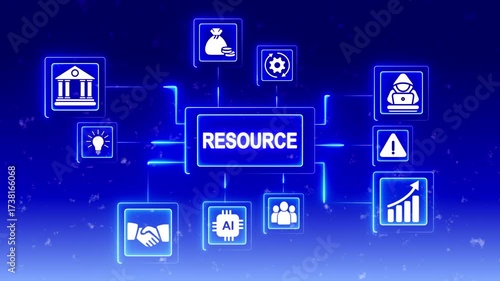 Wallpaper Mural Business resources network diagram with glowing neon icons for strategy growth finance ideas Torontodigital.ca