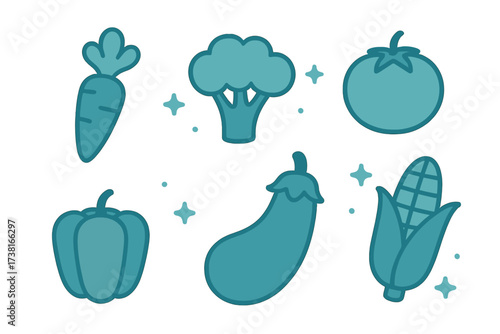 Collection of fresh healthy vegetables including carrot broccoli tomato bell pepper eggplant and corn
