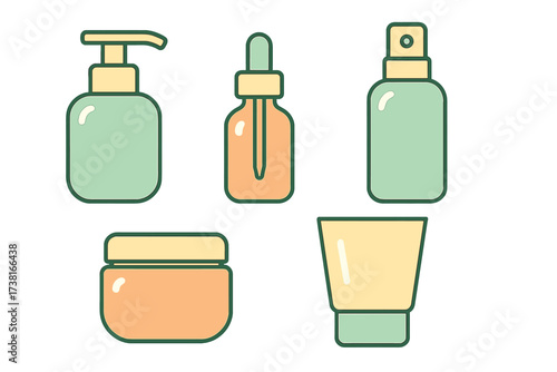 Collection of various cosmetic and skincare product containers for beauty and personal care