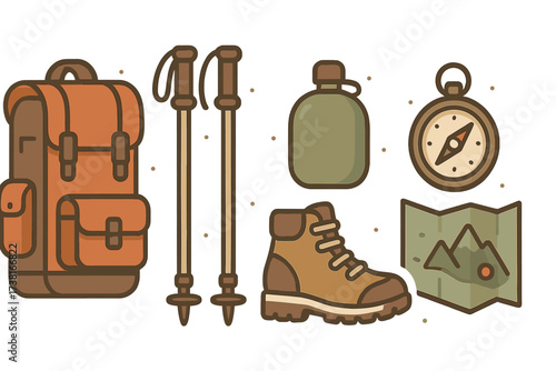 Essential hiking and camping gear collection for outdoor adventure and travel