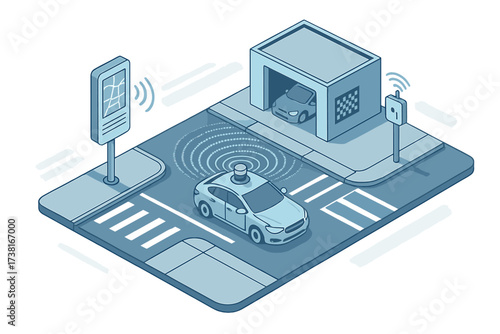 Autonomous vehicle navigating smart city infrastructure with advanced sensor technology