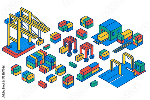 Global shipping logistics and cargo transportation at a busy port terminal