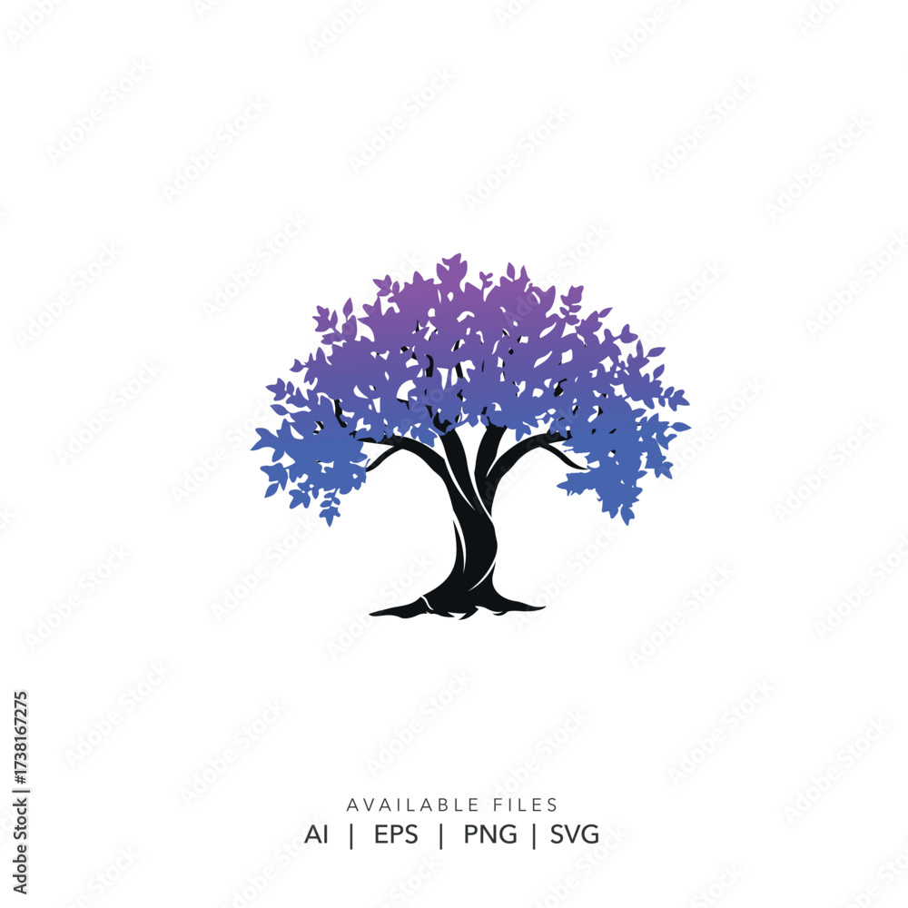 Obraz premium modern geometric tree logo with gradient,digital technology growth vector icon