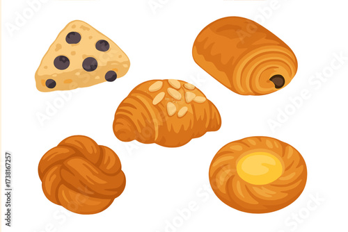 Assortment of delicious fresh baked pastries and sweet treats for breakfast