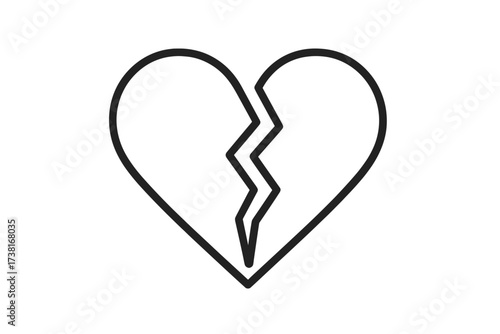 Broken heart icon. Thin line vector illustration. Symbol of heartbreak, breakup, divorce, cheating, sadness, loneliness, grief, and emotional pain. Concept of unhappy love.