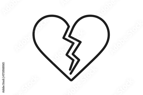 Broken heart thin line vector icon. Metaphor for heartbreak, divorce, cheating, romantic problems. Symbol of sadness, pain, grief, separation, and relationship issues.